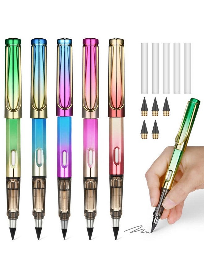 Ainiv Inkless Pencil With Eraser, 5 Sets Infinity Pencil Everlasting Pencil, Reusable Infinite Pencil With Extra 5 Eraser & 5 Replaceable Nibs, Endless Pencil For Home Office School Writing Drawing - Image 1