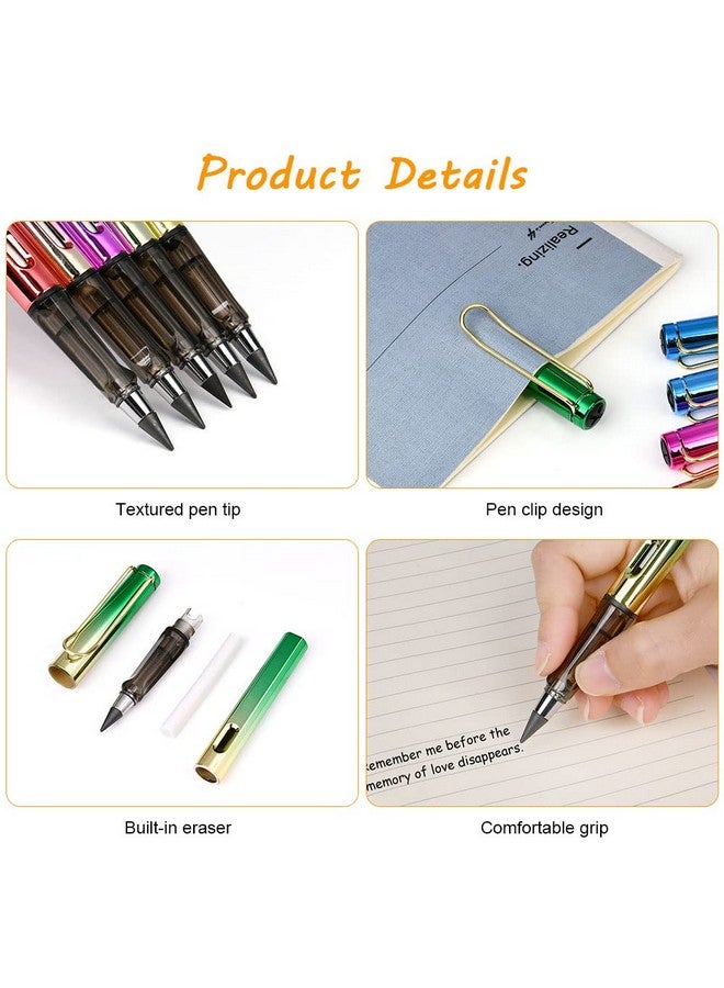 Ainiv Inkless Pencil With Eraser, 5 Sets Infinity Pencil Everlasting Pencil, Reusable Infinite Pencil With Extra 5 Eraser & 5 Replaceable Nibs, Endless Pencil For Home Office School Writing Drawing - Image 3