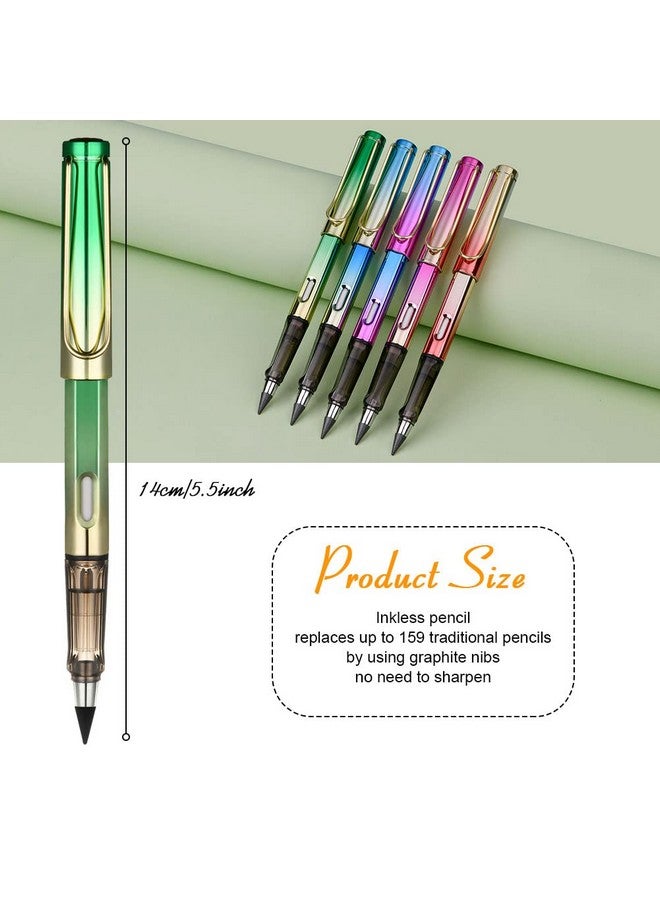 Ainiv Inkless Pencil With Eraser, 5 Sets Infinity Pencil Everlasting Pencil, Reusable Infinite Pencil With Extra 5 Eraser & 5 Replaceable Nibs, Endless Pencil For Home Office School Writing Drawing - Image 2