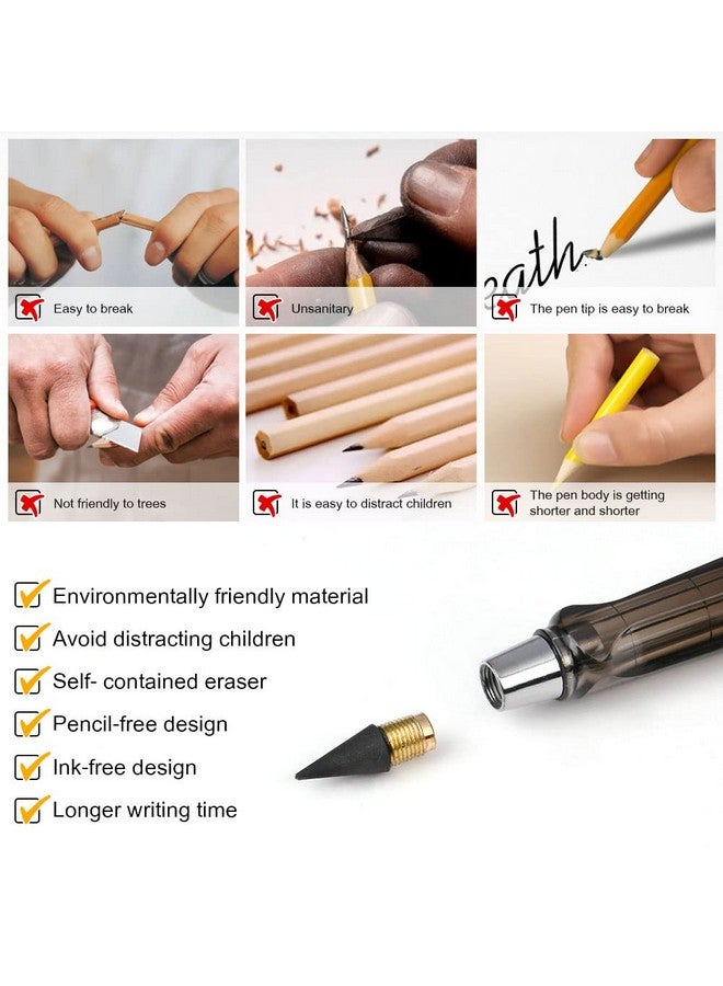 Ainiv Inkless Pencil With Eraser, 5 Sets Infinity Pencil Everlasting Pencil, Reusable Infinite Pencil With Extra 5 Eraser & 5 Replaceable Nibs, Endless Pencil For Home Office School Writing Drawing - Image 4