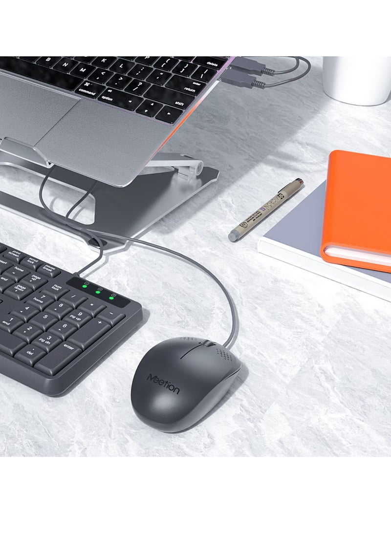 Meetion Full-Size Wired Keyboard and Mouse Combo C235 Optical Tracking Symmetrical Design Round-Edge Keycaps Laser-Etched Characters Built to Last Adjustable Height Fn Key Combinations Splash-Proof Design Silent Comfort, Quiet, Durable, and Efficient - Image 4