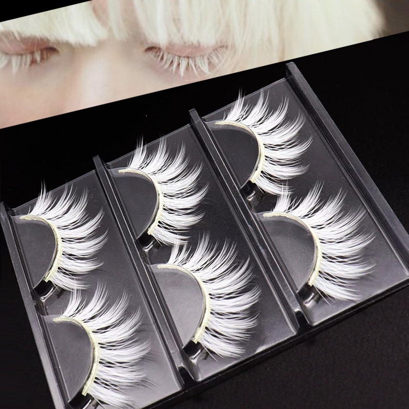 BLUPLE White False Eyelashes Cosplay Halloween White Eye lashes Extension Tools Natural Looking Anime Makeup Masquerade Party Eyelashes (White-3pairs) - Image 1