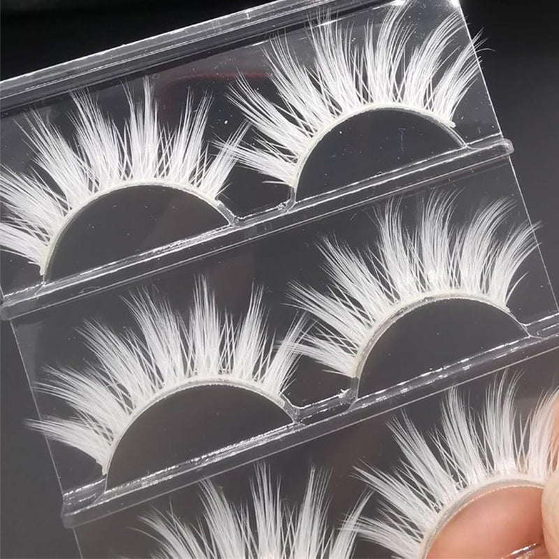 BLUPLE White False Eyelashes Cosplay Halloween White Eye lashes Extension Tools Natural Looking Anime Makeup Masquerade Party Eyelashes (White-3pairs) - Image 3