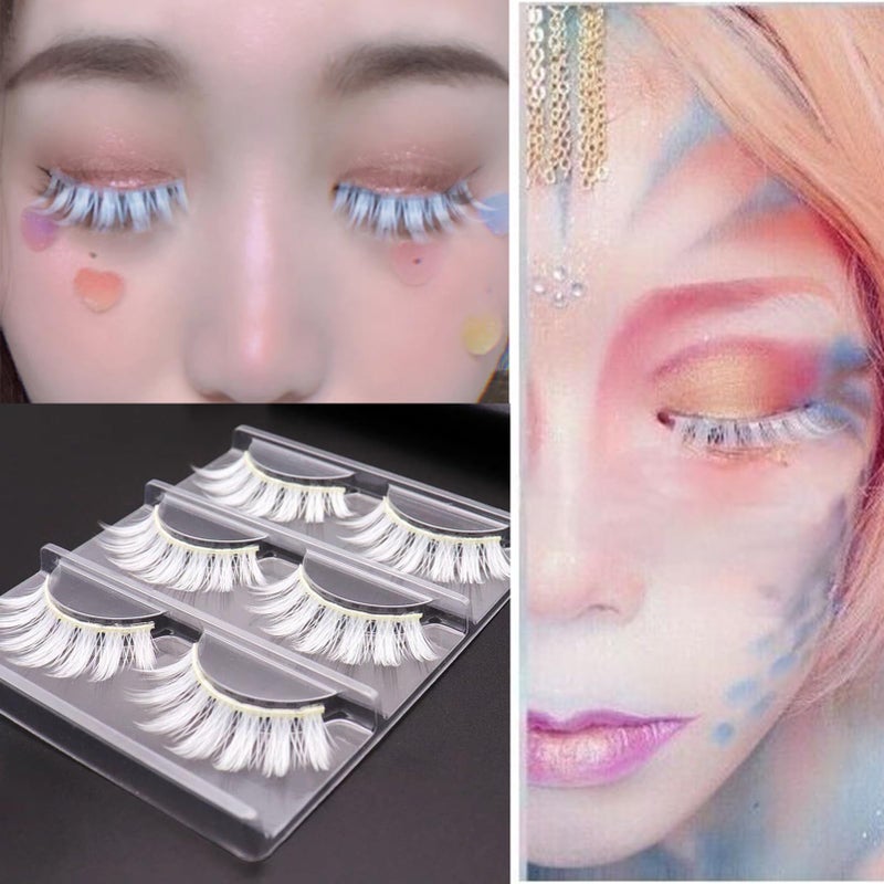 BLUPLE White False Eyelashes Cosplay Halloween White Eye lashes Extension Tools Natural Looking Anime Makeup Masquerade Party Eyelashes (White-3pairs) - Image 2