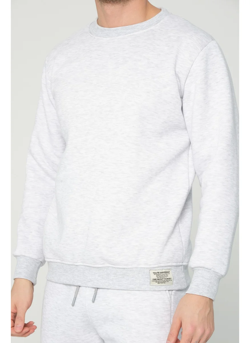 Four Man Light Grey Crew Neck Sweatshirt 3 Thread Raised (100% Cotton)