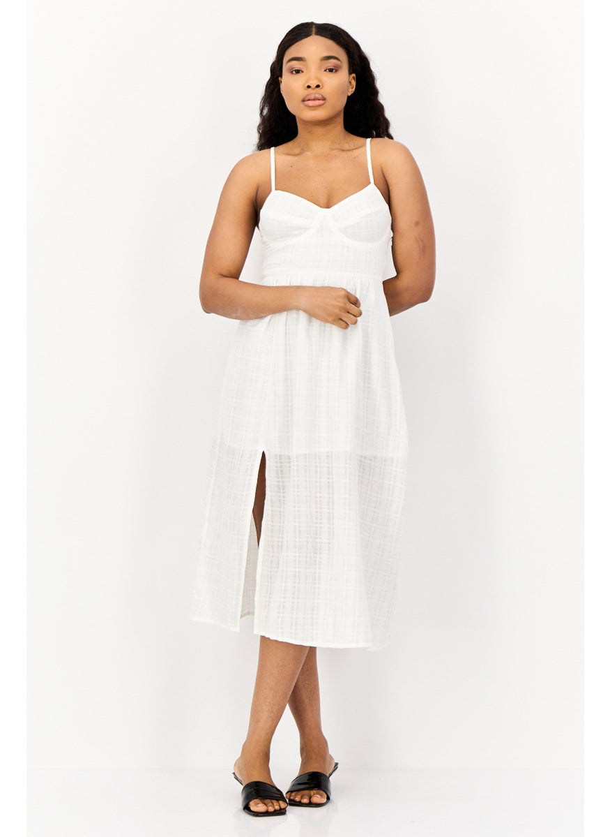 BRAVE SOUL Women Textured Casual Midi Dress, White  - Image 1