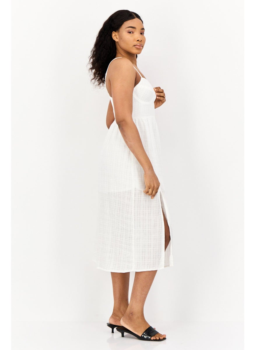 BRAVE SOUL Women Textured Casual Midi Dress, White  - Image 4