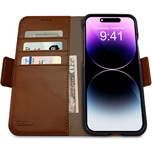 Dreem Wallet Case for iPhone 14 Pro Max, 2 Way Phone Stand, Magnetic Detachable Vegan Leather Flip Cover RFID Blocking Card Holder, MagSafe-Fit, Gift Box [Fibonacci: Chocolate] - Image 2