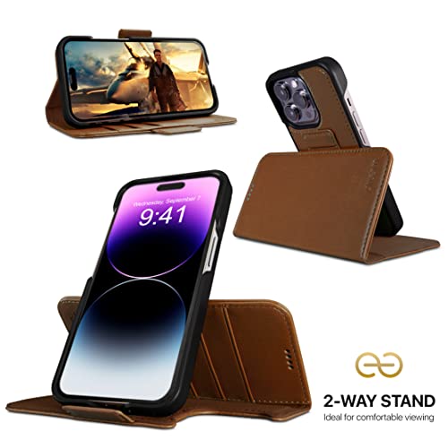 Dreem Wallet Case for iPhone 14 Pro Max, 2 Way Phone Stand, Magnetic Detachable Vegan Leather Flip Cover RFID Blocking Card Holder, MagSafe-Fit, Gift Box [Fibonacci: Chocolate] - Image 3