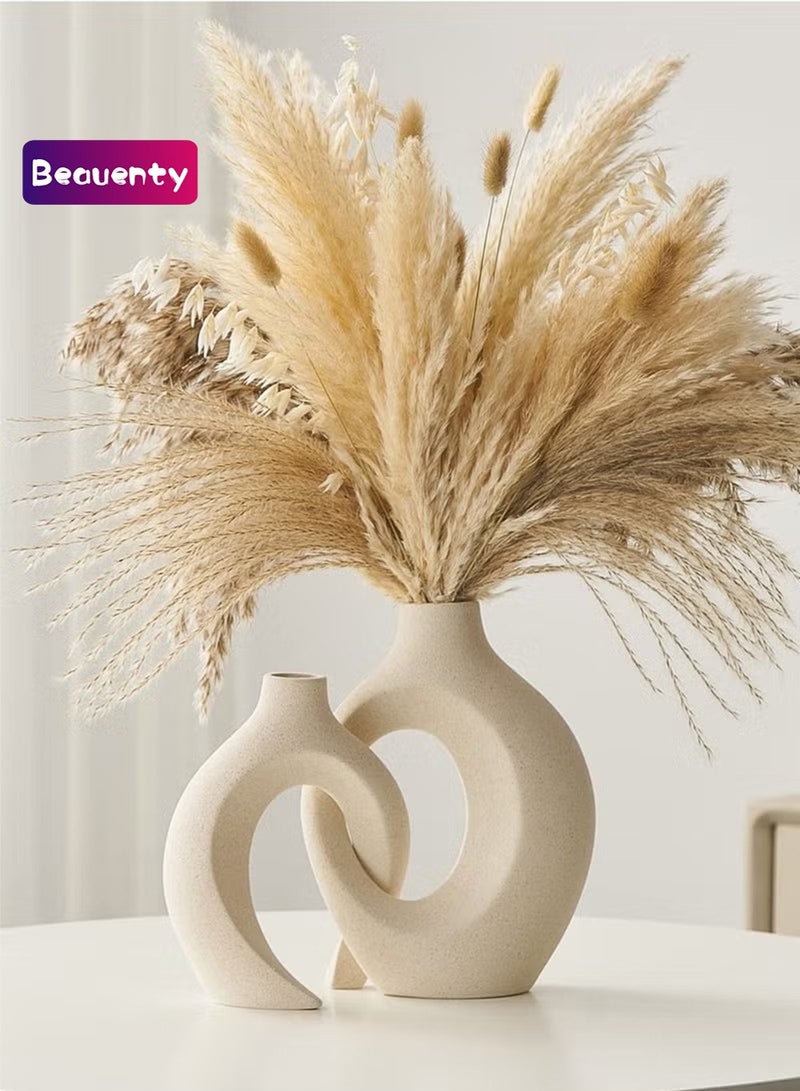 Beauenty Ceramic Vase Set of 2 for Modern Home Decor, White Boho Donut Vases Nordic Minimalist Decorative Vase for Table Centerpiece Wedding Dining Living Room Office House Decoration - Image 1