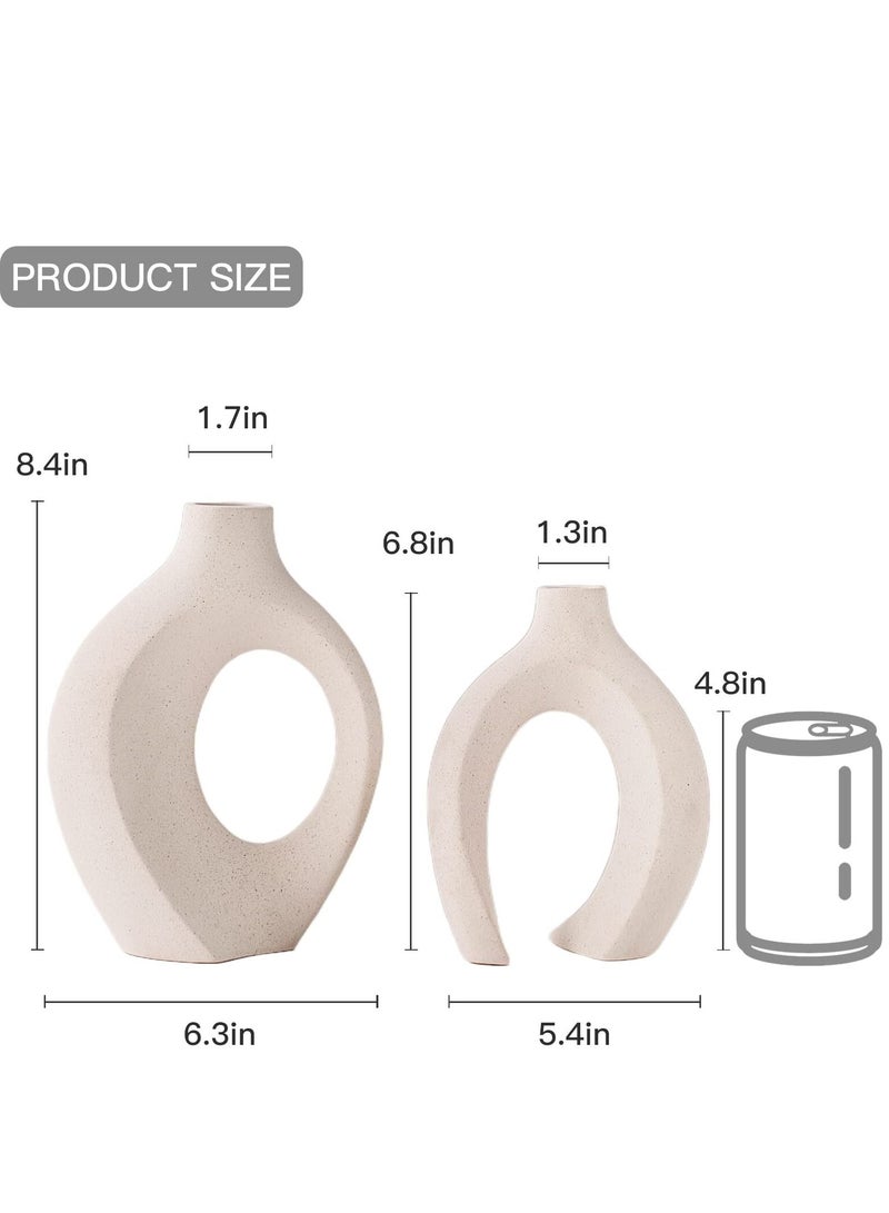 Beauenty Ceramic Vase Set of 2 for Modern Home Decor, White Boho Donut Vases Nordic Minimalist Decorative Vase for Table Centerpiece Wedding Dining Living Room Office House Decoration - Image 5