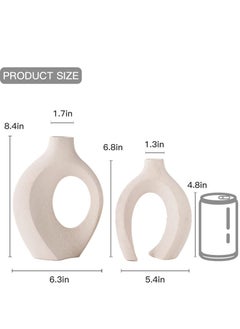 Beauenty Ceramic Vase Set of 2 for Modern Home Decor, White Boho Donut Vases Nordic Minimalist Decorative Vase for Table Centerpiece Wedding Dining Living Room Office House Decoration  - Image 5