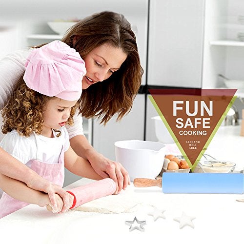 IELEK Non-Stick Rolling Pin Silicone Basting Pastry Mat Spatula Brushes Set:Combo Kit of Large and Small Dough Rollers and 2 Stainless Steel Cookie Cutters for Baking - Image 5