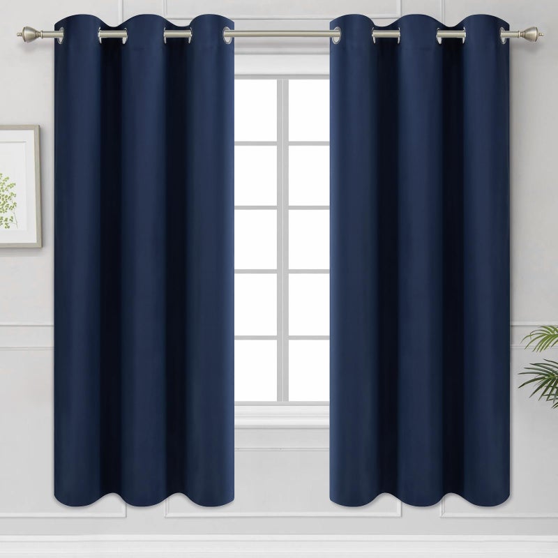 Diraysid Navy Blue Grommet Blackout Curtains for Bedroom Thermal Insulated Room Darkening Curtains Drapes 42x 63 2 Panels