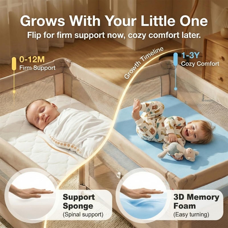 DeerFable Dual Sided Pack and Play Mattress, 3 Inch Thick Soft & Firm Memory Foam Breathable Portable Pack n Play Mattresses, 4 in1 Baby Playpen Mattresses with Removable Washable Cover - 38x26x3 Inch - Image 3
