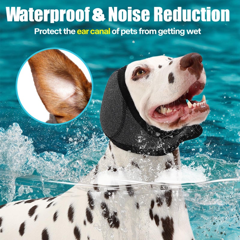 AOOLMOL Dog Ear Muffs Wrap for Hematoma, Bathing, Drying, Swimming & Noise Anxiety Relief- Elastic Waterproof Ear Protection with Calming Hoodie Design for Grooming - Image 3