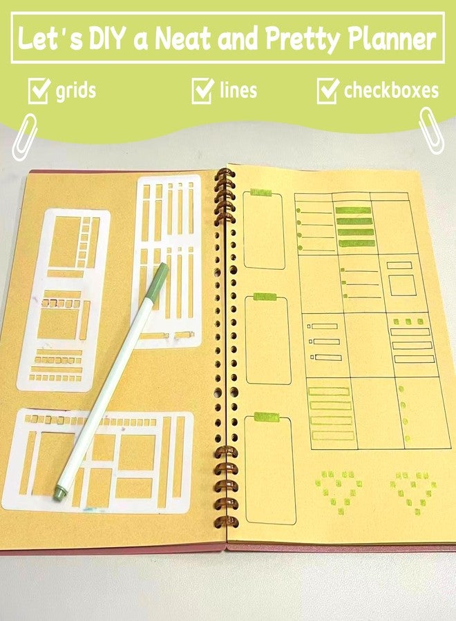 Riomh Flexible Record Template Set, 9 Pcs Reusable Planner Stencils Drafting Tools for Journal Planner, Calendar Making, Drawing Lines, Layout Tools for DIY Planning - Image 2