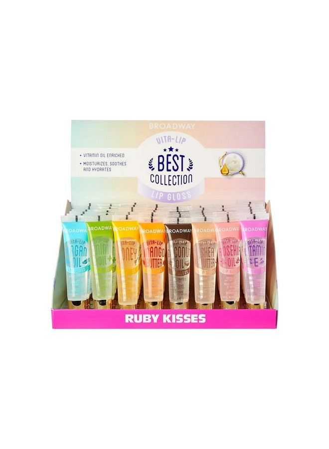 روبي كيسيز ملمع شفاه KISS LIPGLOSS من Broadway، ملمع شفاه شفاف غير لزج غني بزيت الفيتامينات، لامع للغاية، 48 قطعة - Image 1