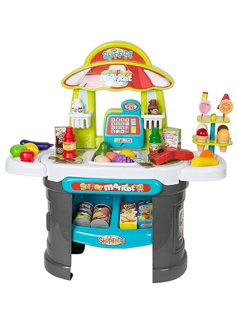 Earss Luxury Kids Supermarket Play Set – Grocery Store with Scanner, Cash Register & Accessories – Multicolor Pretend Play Shop for Children - Image 1