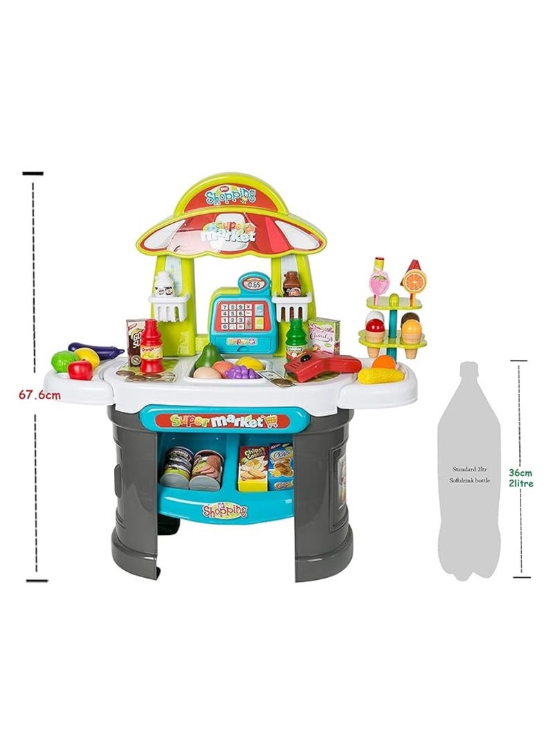 Earss Luxury Kids Supermarket Play Set – Grocery Store with Scanner, Cash Register & Accessories – Multicolor Pretend Play Shop for Children - Image 2