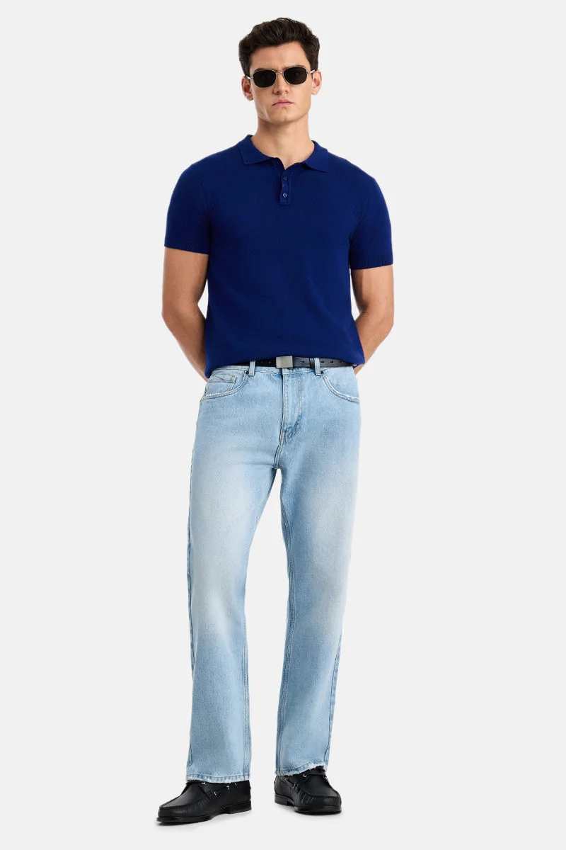 سنيتش Light Blue Solid Straight Fit Casual Jeans
