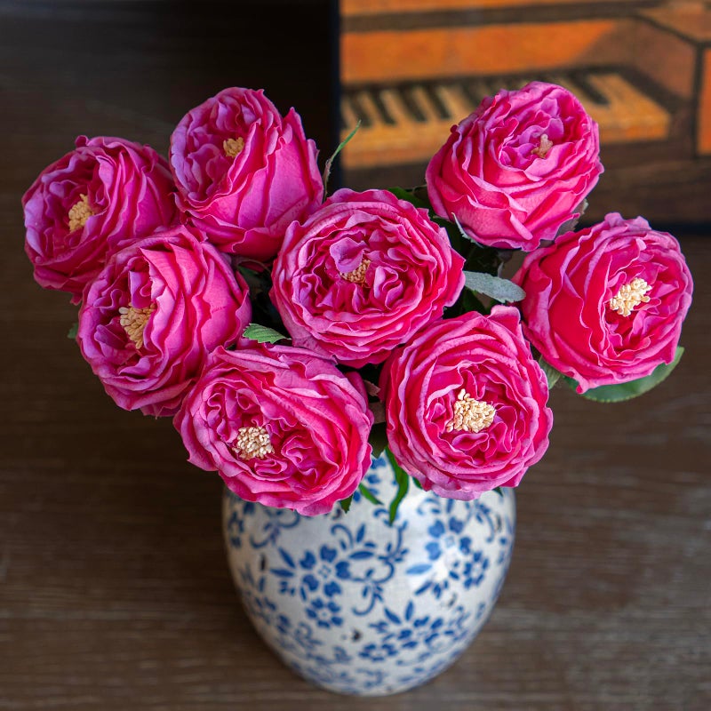 DUYONE Fake Flowers for Decoration Home Decor Real Touch Artificial Flowers Austin Rose Peony Latex Fake Flower Living Room Decoration Vivid Pink Roses Peonies (Rose red 4pcs) - Image 1