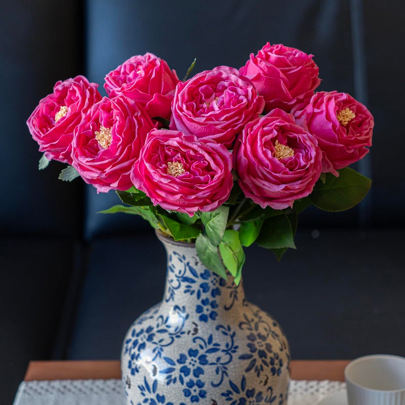 DUYONE Fake Flowers for Decoration Home Decor Real Touch Artificial Flowers Austin Rose Peony Latex Fake Flower Living Room Decoration Vivid Pink Roses Peonies (Rose red 4pcs) - Image 3