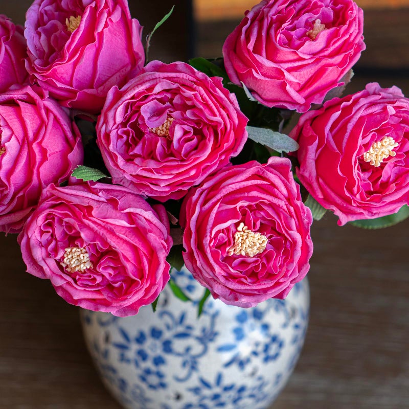 DUYONE Fake Flowers for Decoration Home Decor Real Touch Artificial Flowers Austin Rose Peony Latex Fake Flower Living Room Decoration Vivid Pink Roses Peonies (Rose red 4pcs) - Image 5