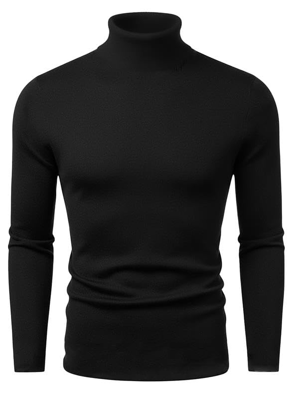 LEOTUDE Men's Regular Fit Turtle Neck Full Sleeve Black T-Shirt (64BLAK_P_Zblack_XL) - Image 1