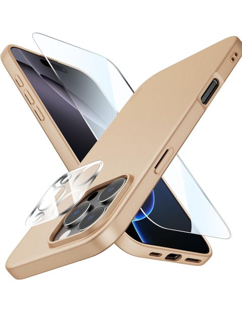 Ultra-Thin Matte Case for iPhone 16 Pro – Gold with Upgraded Camera Lens and Screen Protectors