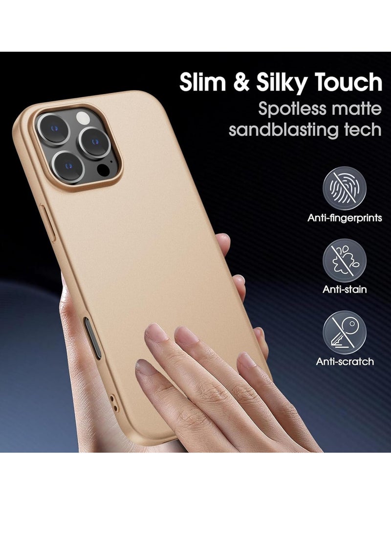 Generic - Ultra-Thin Matte Case for iPhone 16 Pro – Gold with Upgraded Camera Lens and Screen Protectors - Image 1