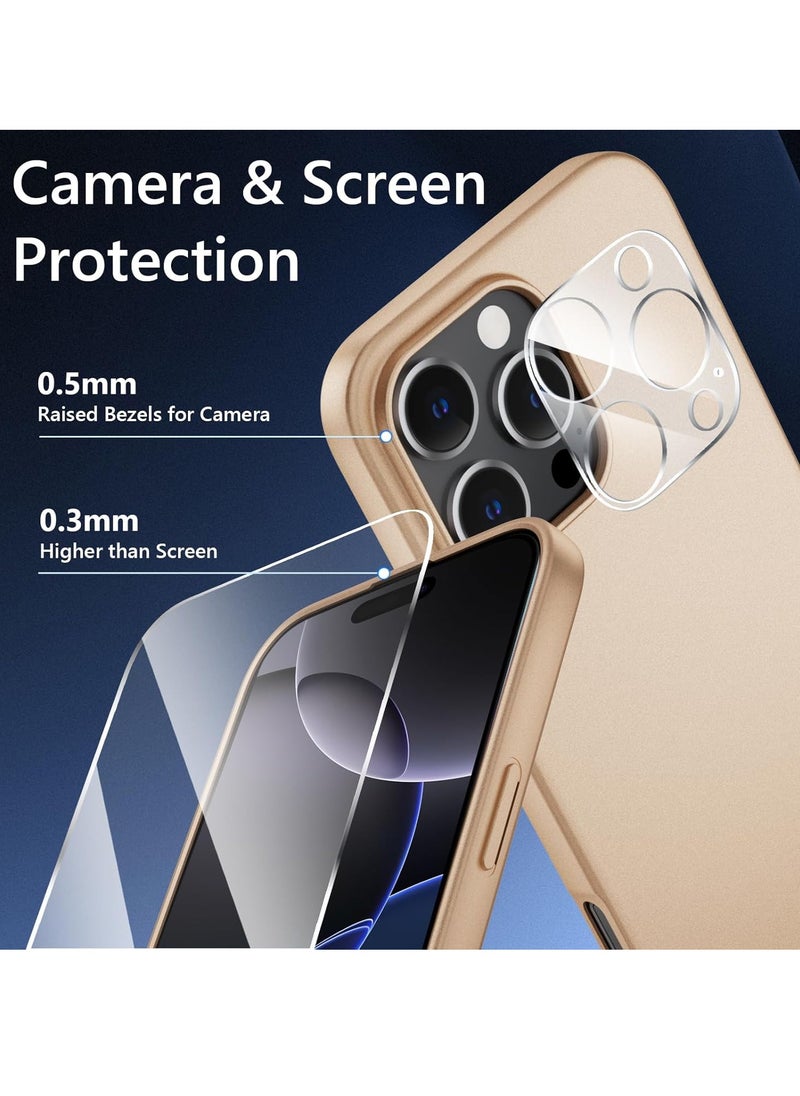 Generic - Ultra-Thin Matte Case for iPhone 16 Pro – Gold with Upgraded Camera Lens and Screen Protectors - Image 1