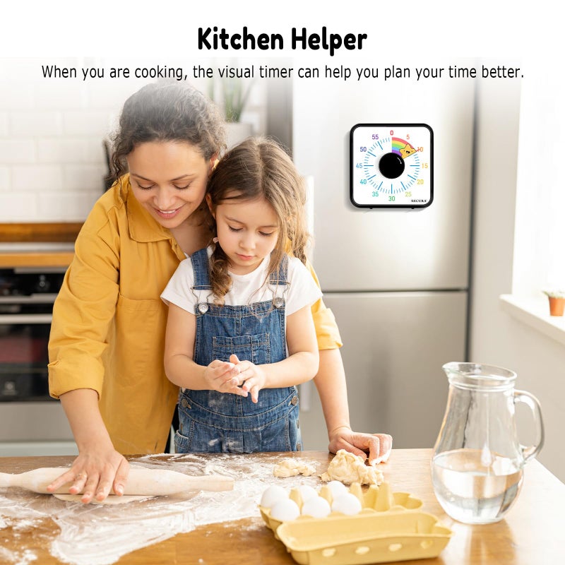 Secura 60-Minute Visual Timer, 7.5 Inch Magnetic Rainbow Countdown Timer for Classroom or Kitchen, Durable Mechanical Timer Clock with Magnetic Backing (Black & Star) - Image 5