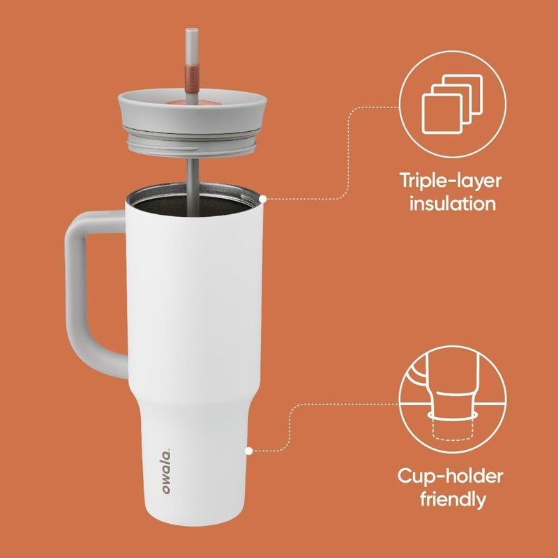 Owala Stainless Steel Triple Layer Insulated Travel Tumbler with Spill Resistant Lid, Straw, and Carry Handle, BPA Free, 40 oz, Gray (Iced Tea) - Image 1