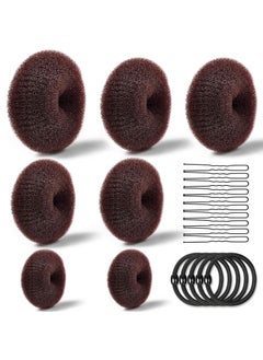 TsMADDTs TsMADDTs Hair Bun Maker, 7PCS Dount Bun Maker for Long Hair Ring Style, 5PCS Elastic Bands and 20PCS U Shaped Pins Dark Brown for Ballet Styling 