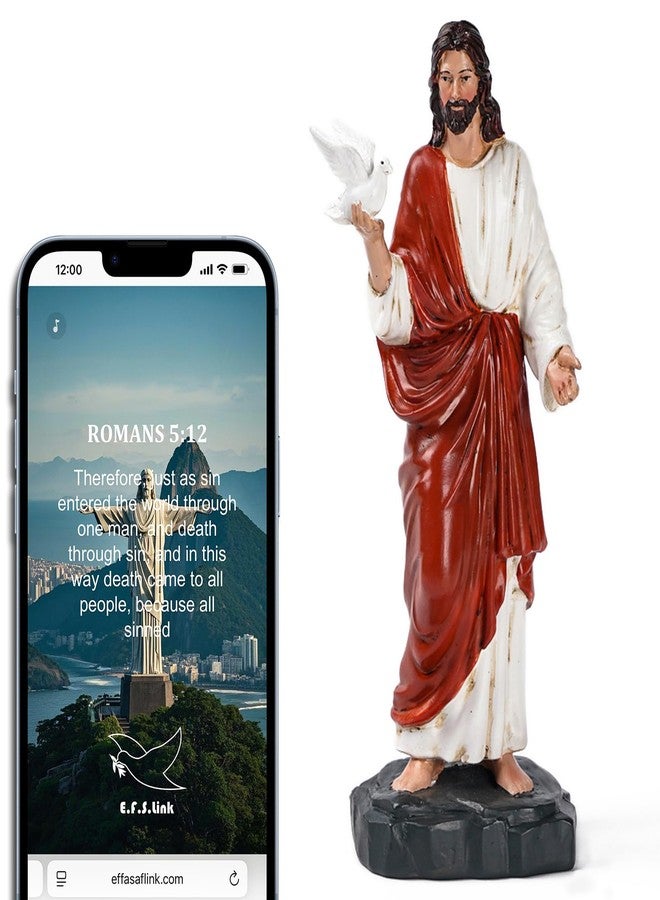Effasaflink Jesus with Dove Resin Sculpture - 7 Inch Religious Figurine with NFC Technology for Daily Bible Readings - Inspirational Christian Gift - Image 1