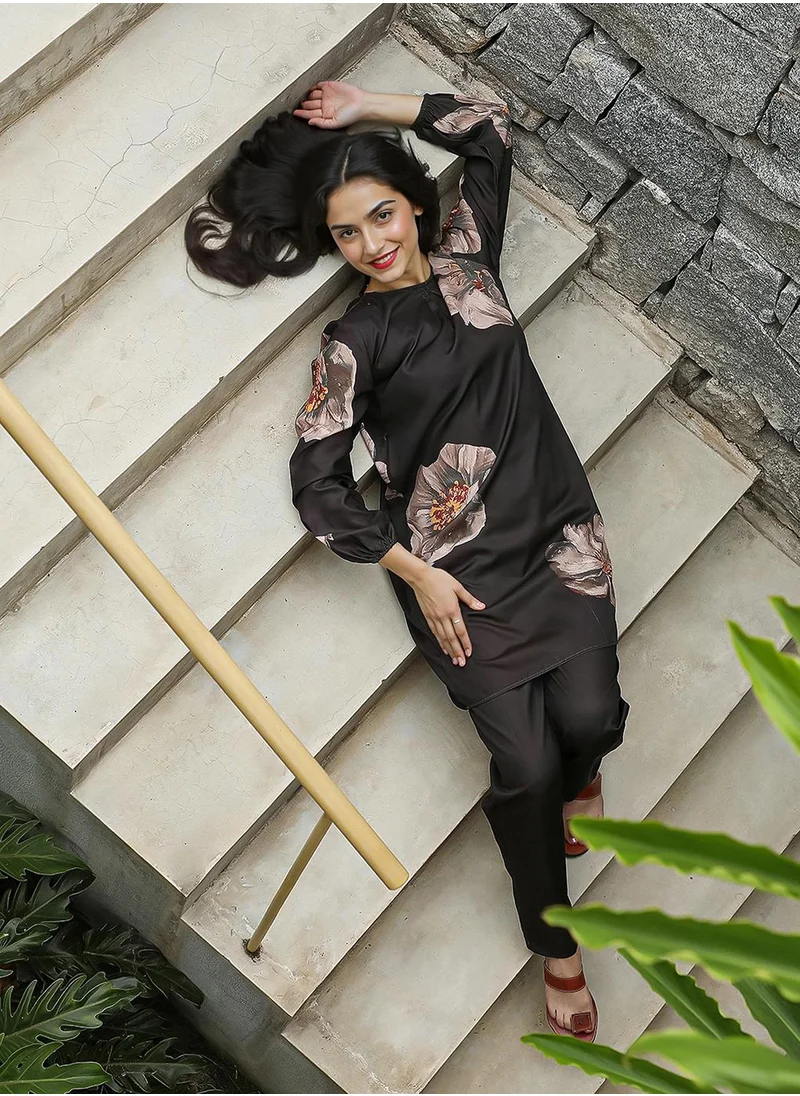 QISSA Women's Coffee Brown Primrose Spot Kurta Set