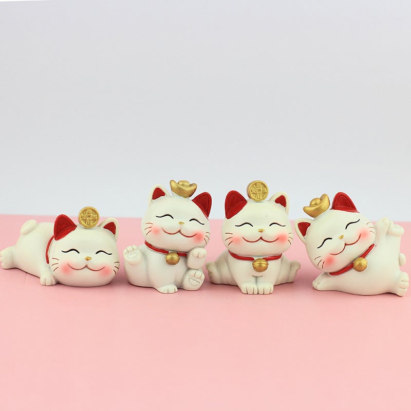 Generic Creative shake head lucky cat car decoration hand resin doll home desk decoration opening gift A set of 4 lucky kittens