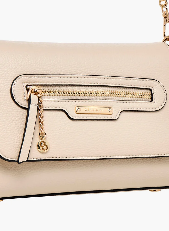 Celeste Solid Crossbody Bag with Detachable Chain Strap and Button Closure