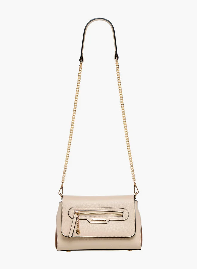 Celeste Solid Crossbody Bag with Detachable Chain Strap and Button Closure