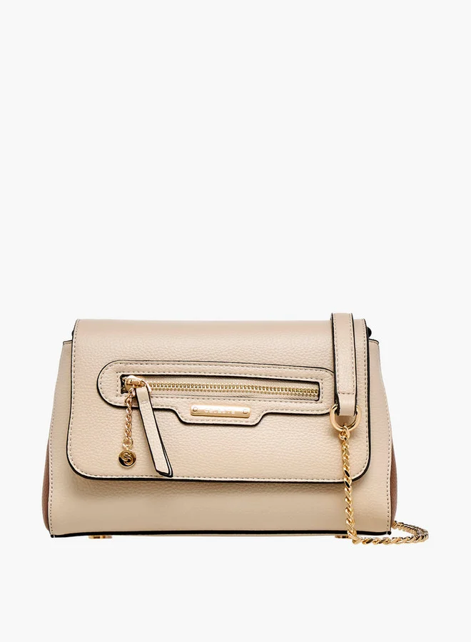 Celeste Solid Crossbody Bag with Detachable Chain Strap and Button Closure