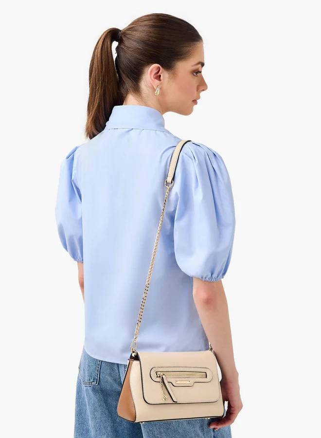 Celeste Solid Crossbody Bag with Detachable Chain Strap and Button Closure