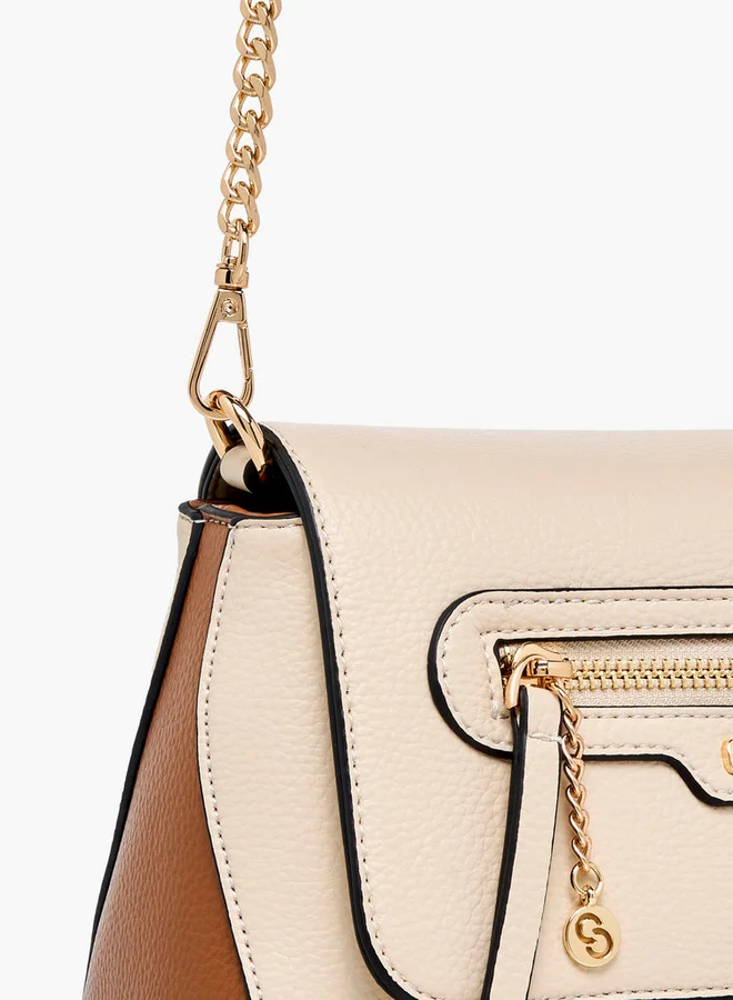 Celeste Solid Crossbody Bag with Detachable Chain Strap and Button Closure