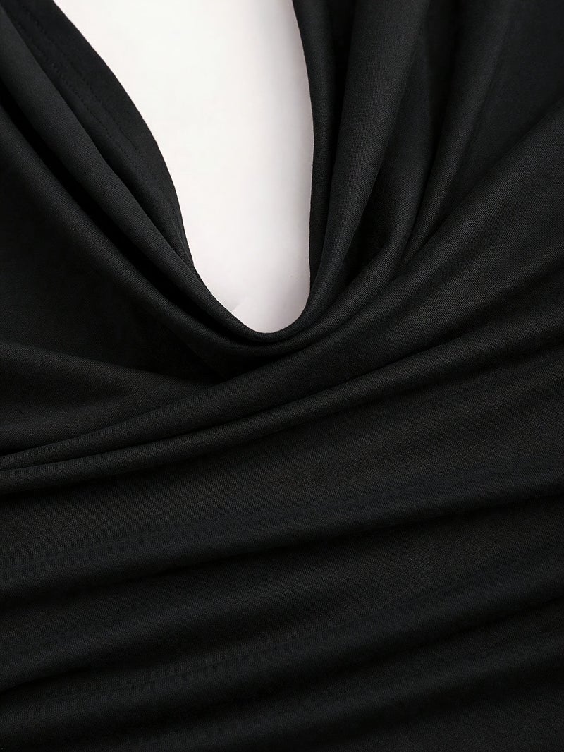 Graceful Off-Shoulder Round Neck Navel-Baring Top and Side Slit Skirt Set - Image 5