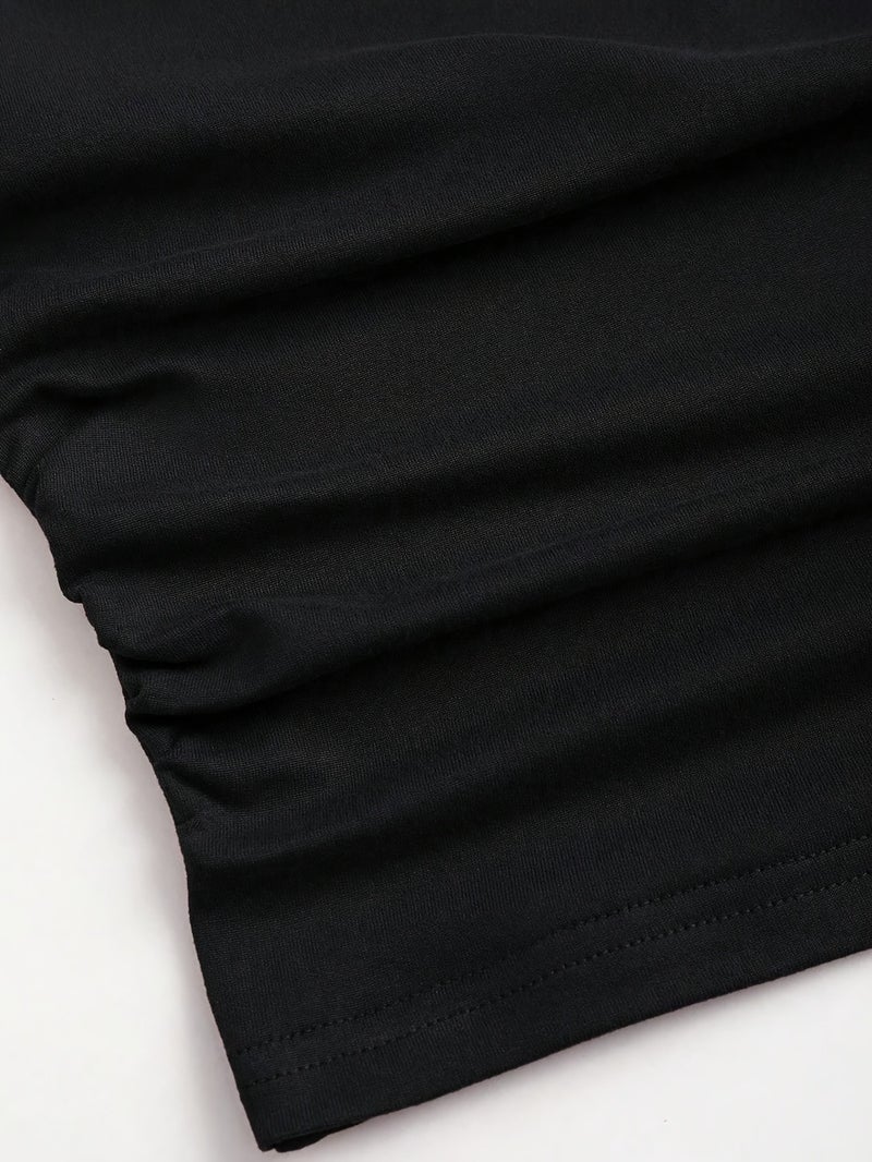 Graceful Off-Shoulder Round Neck Navel-Baring Top and Side Slit Skirt Set - Image 4