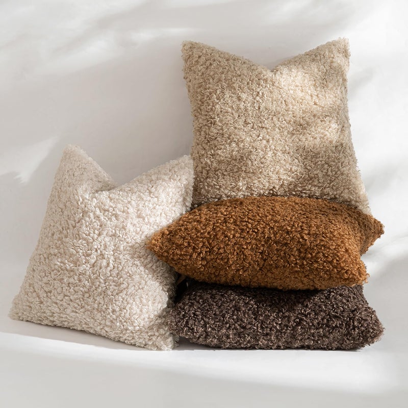 MIULEE Pack of 2 Throw Pillow Covers 20x20 Inch Chocolate Faux Fur Decorative Sherpa Pillow Covers Fuzzy Accent Soft Sheepskin Fleece Cushion Cases for Boho Home Decor Couch Living Room Bed - Image 4