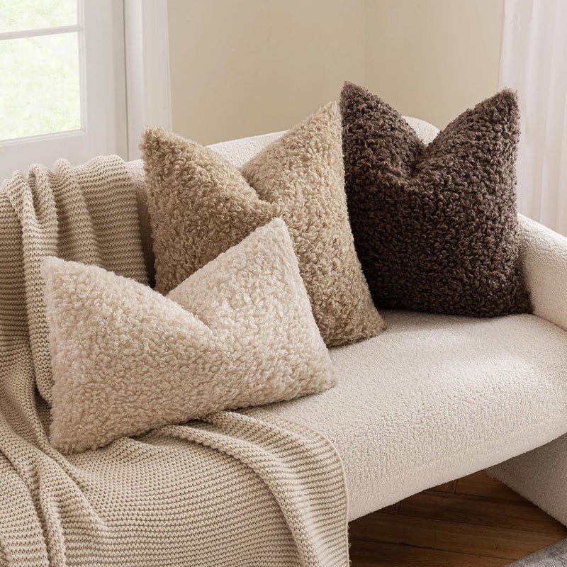 MIULEE Pack of 2 Throw Pillow Covers 20x20 Inch Chocolate Faux Fur Decorative Sherpa Pillow Covers Fuzzy Accent Soft Sheepskin Fleece Cushion Cases for Boho Home Decor Couch Living Room Bed - Image 2