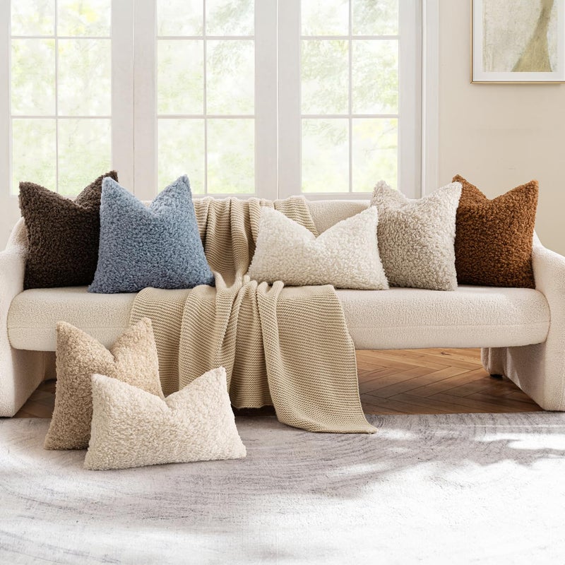 MIULEE Pack of 2 Throw Pillow Covers 20x20 Inch Chocolate Faux Fur Decorative Sherpa Pillow Covers Fuzzy Accent Soft Sheepskin Fleece Cushion Cases for Boho Home Decor Couch Living Room Bed - Image 5