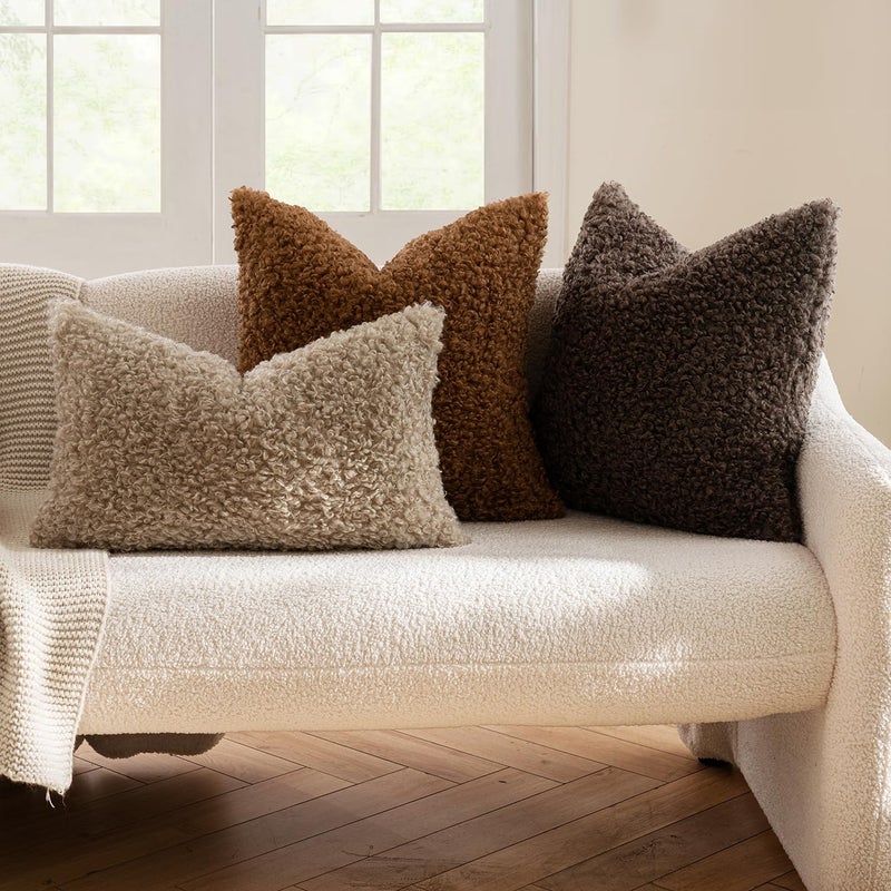 MIULEE Pack of 2 Throw Pillow Covers 20x20 Inch Chocolate Faux Fur Decorative Sherpa Pillow Covers Fuzzy Accent Soft Sheepskin Fleece Cushion Cases for Boho Home Decor Couch Living Room Bed - Image 3
