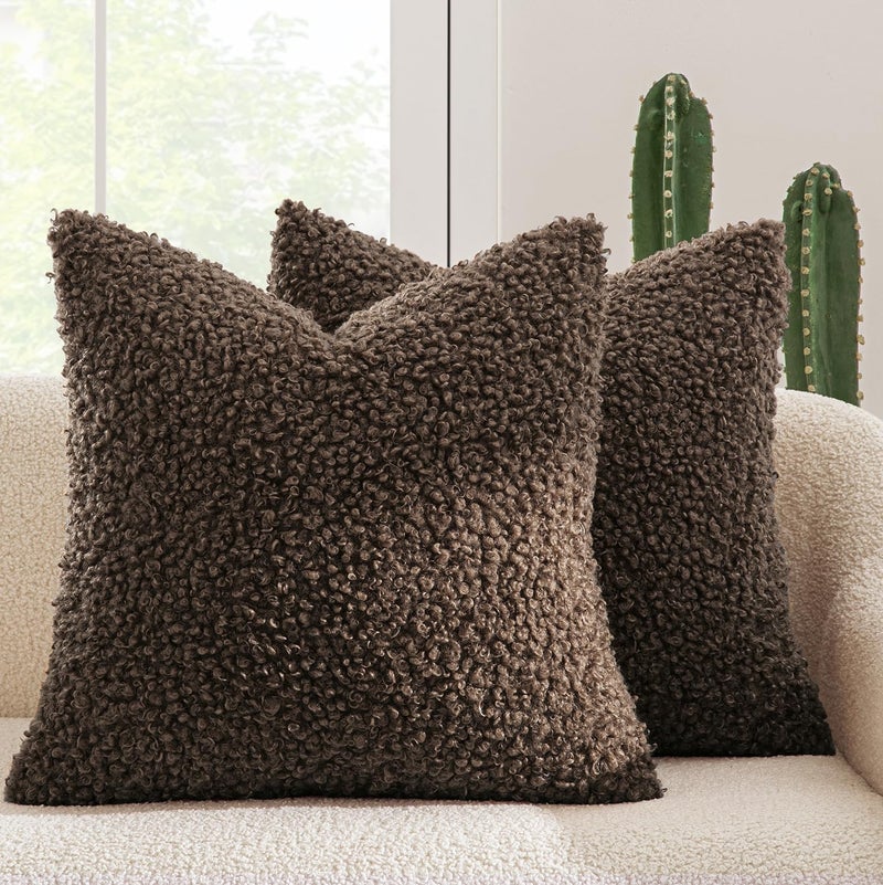 MIULEE Pack of 2 Throw Pillow Covers 20x20 Inch Chocolate Faux Fur Decorative Sherpa Pillow Covers Fuzzy Accent Soft Sheepskin Fleece Cushion Cases for Boho Home Decor Couch Living Room Bed - Image 1